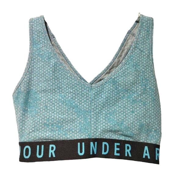 Under Armour Mid Crossback Heather Sports Bra V-Neck Light Blue Womens Size M - Picture 1 of 5
